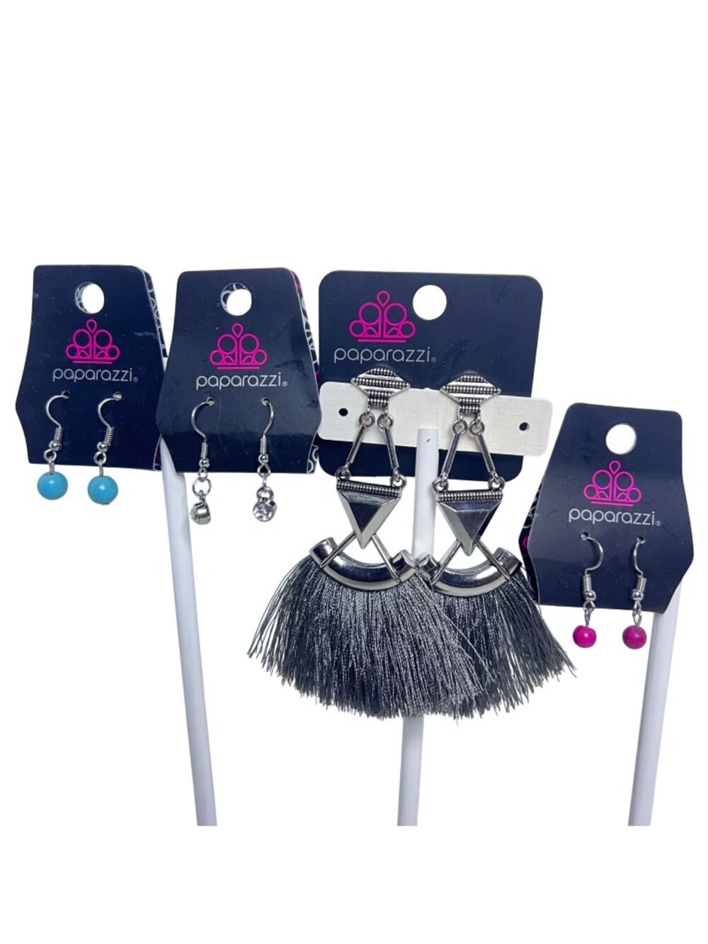 Lot of 4 Paparazzi Silver Tone Pierced Earrings (6471)